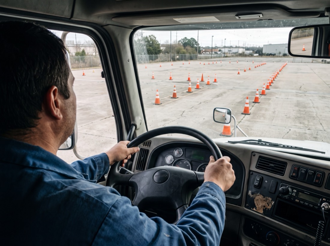 Student behind the wheel during a lesson