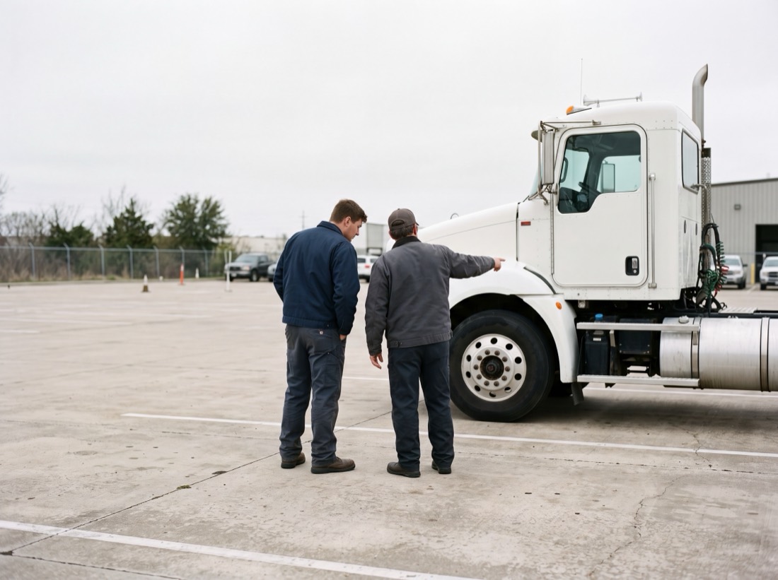 Pre-trip inspection on the training lot.